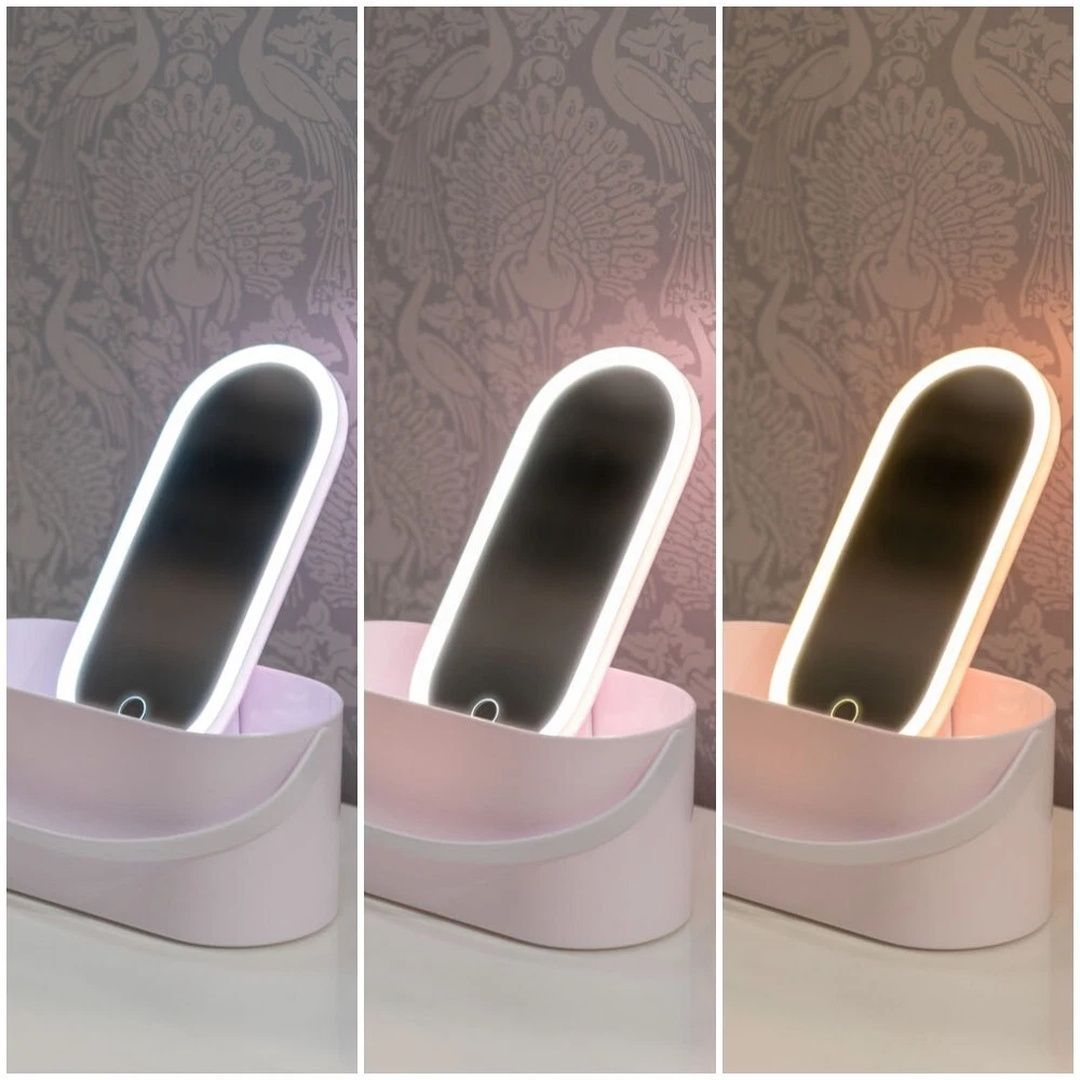 EONLION LED Make Up Mirror Storage Carry Box 3 Colour Lights Vanity Lighting