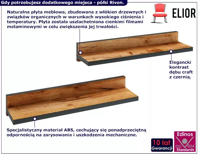 Komplet 2 półek ściennych dąb craft   czarny - Veero