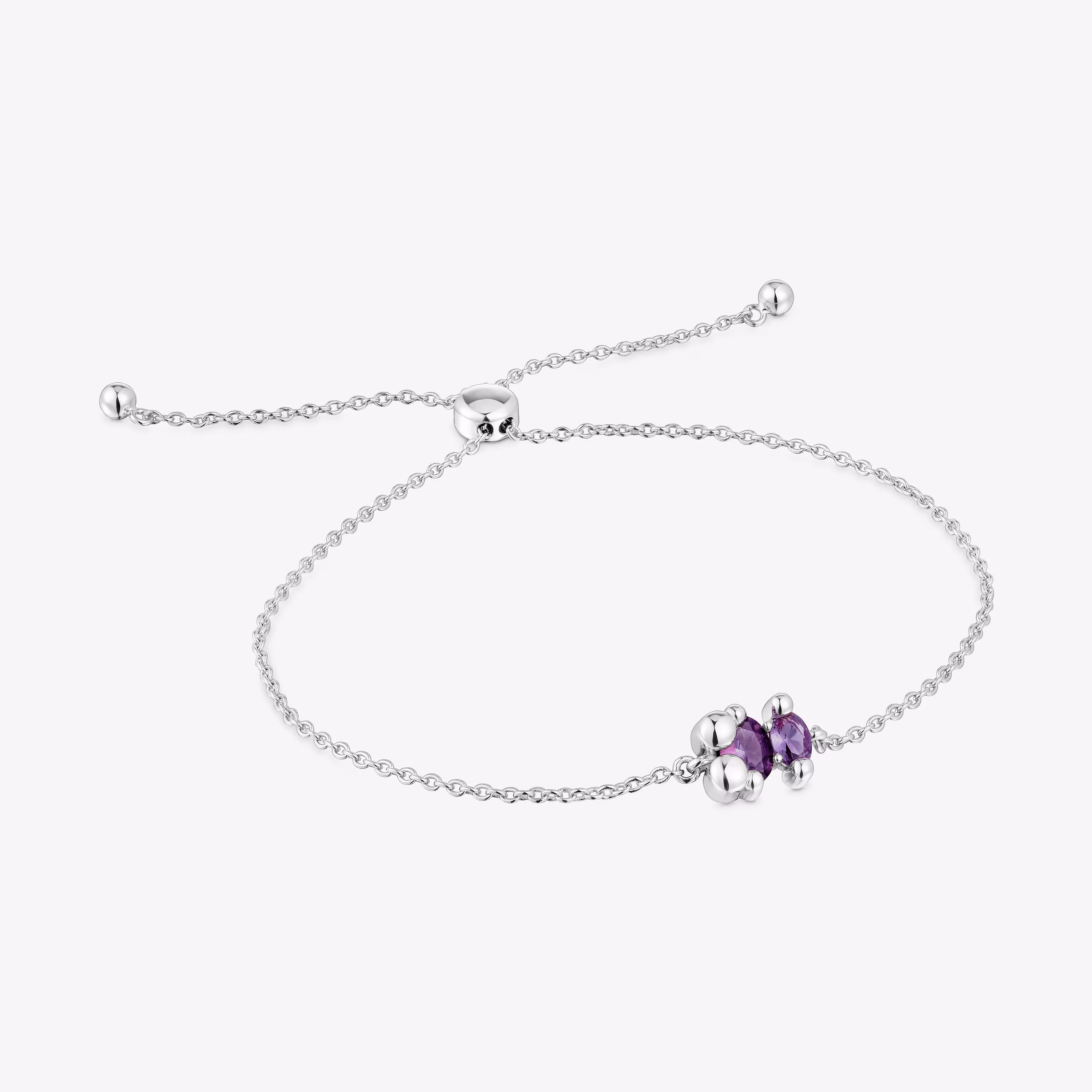 Pulsera cadena motivo oso de plata y zafiro lila creado en laboratorio Color Bear LGG