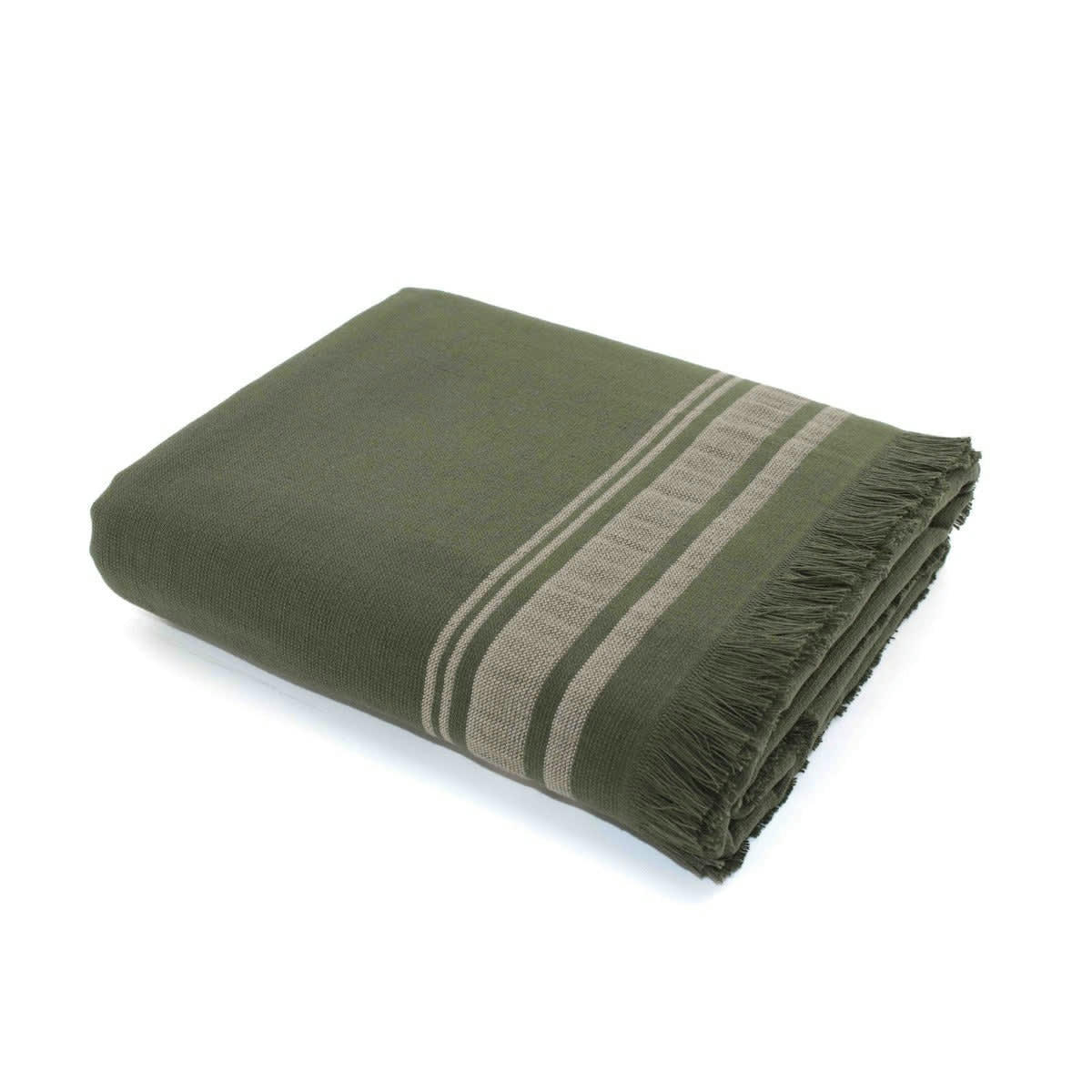 FARO - Fouta éponge coton  100x180 vert kaki / grège