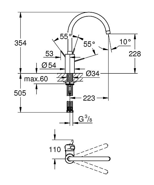 GROHE Eurosmart Cosmopolitan Mitigeur monocommande évier 32843002