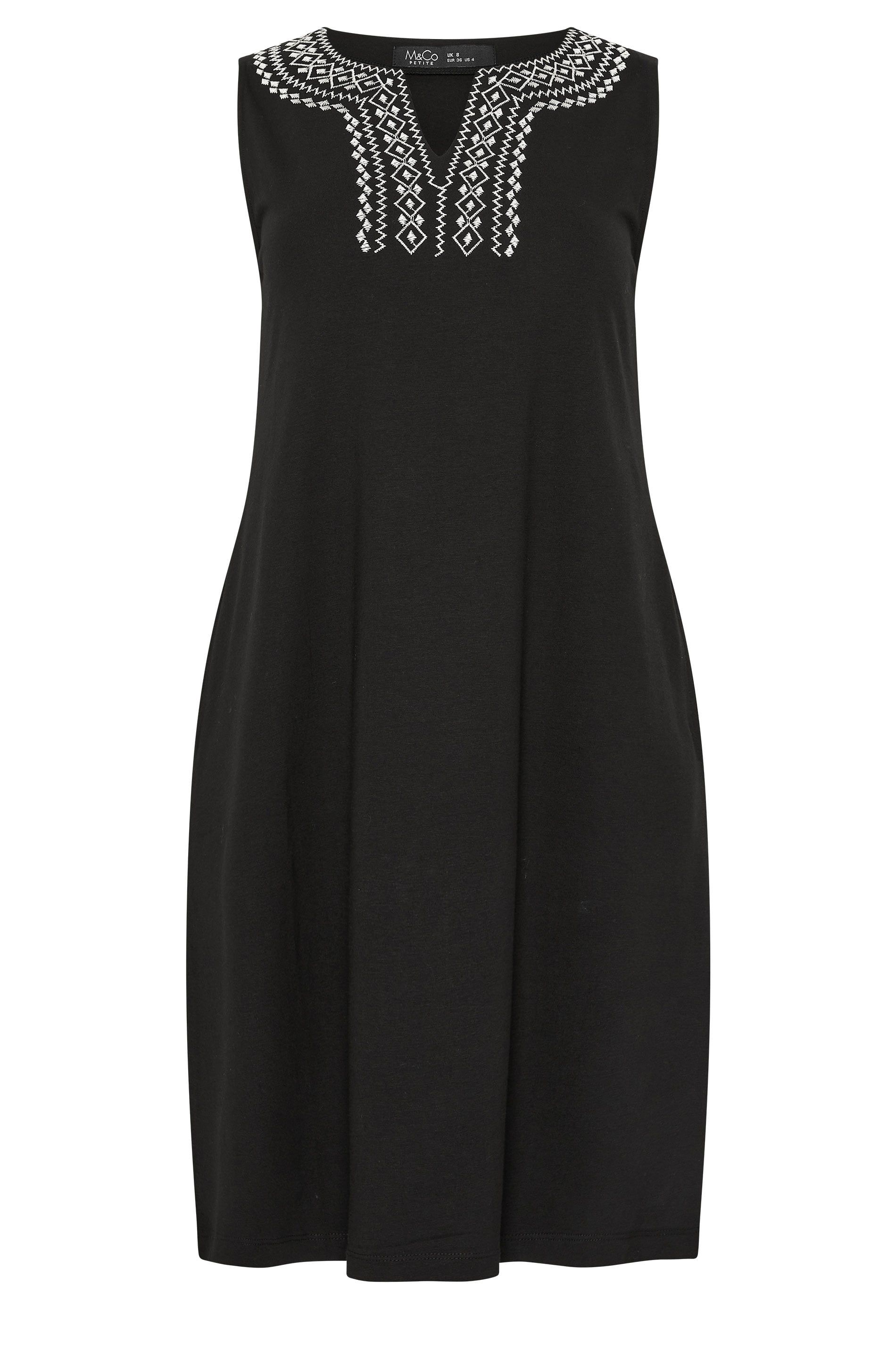 M&Co Petite Embroidered Notch Neck Cotton Midi Dress