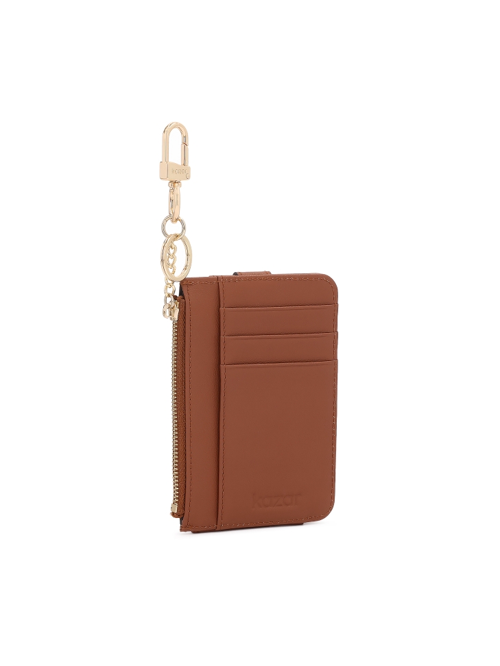 Compact leather wallet with carabiner