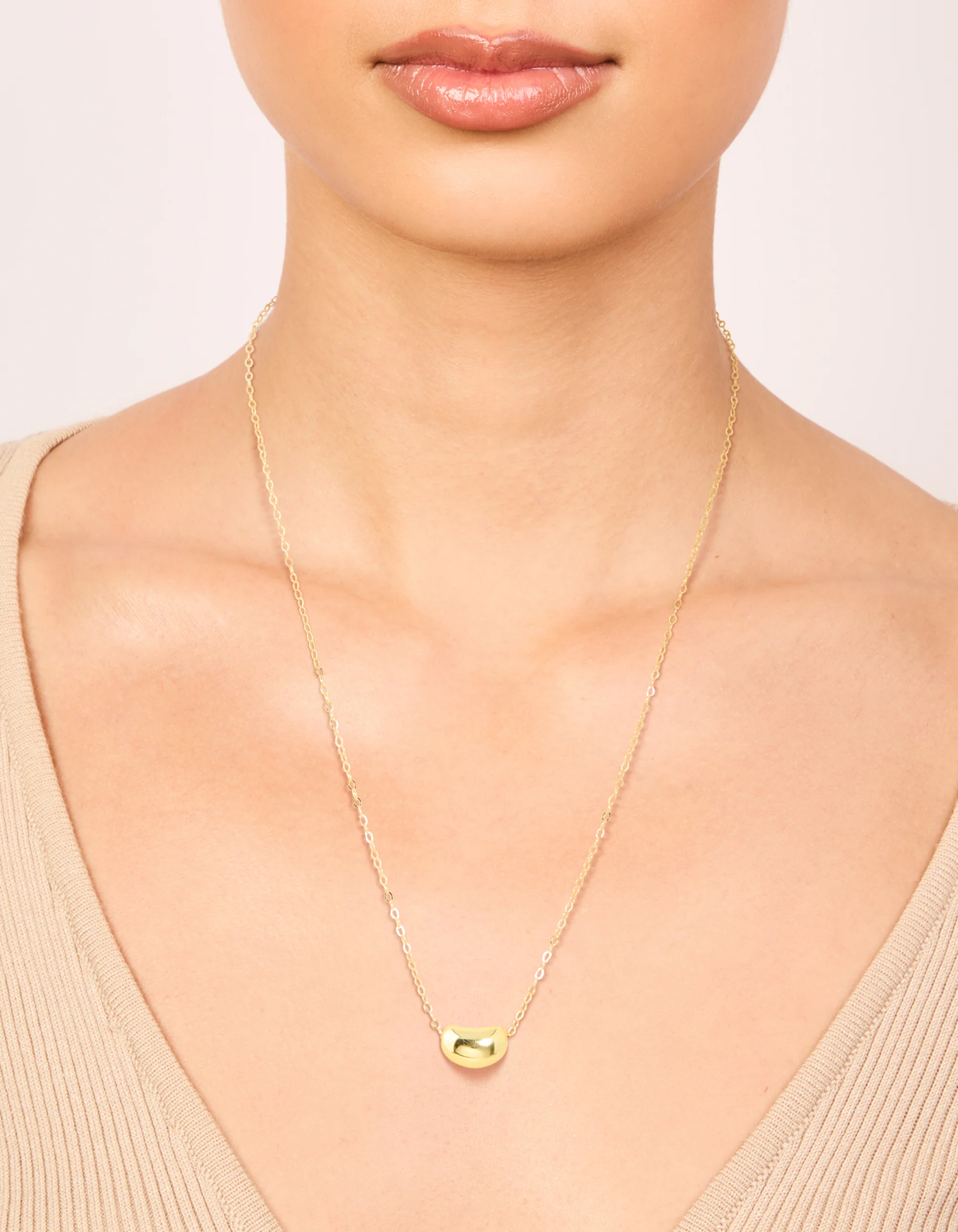 Gold Plated Sterling Silver Bean Pendant Necklace