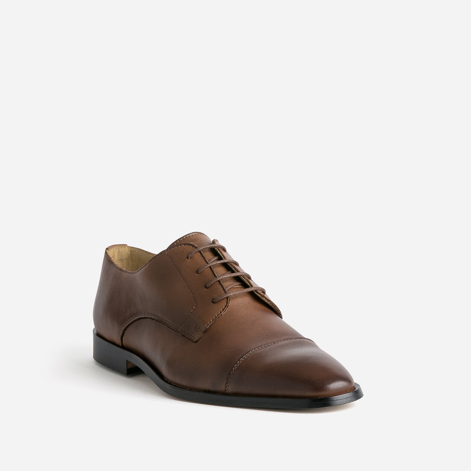 Derby cognac cuir bout droit