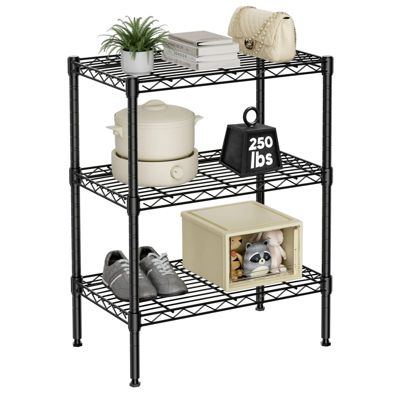 Storage Shelving Unit, Adjustable Metal Wire Racks Heavy Duty Standing Shelf Organizer for Kitchen, Closet, Pantry