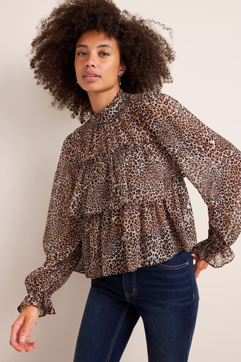 Gina Leopard Print Tiered Blouse