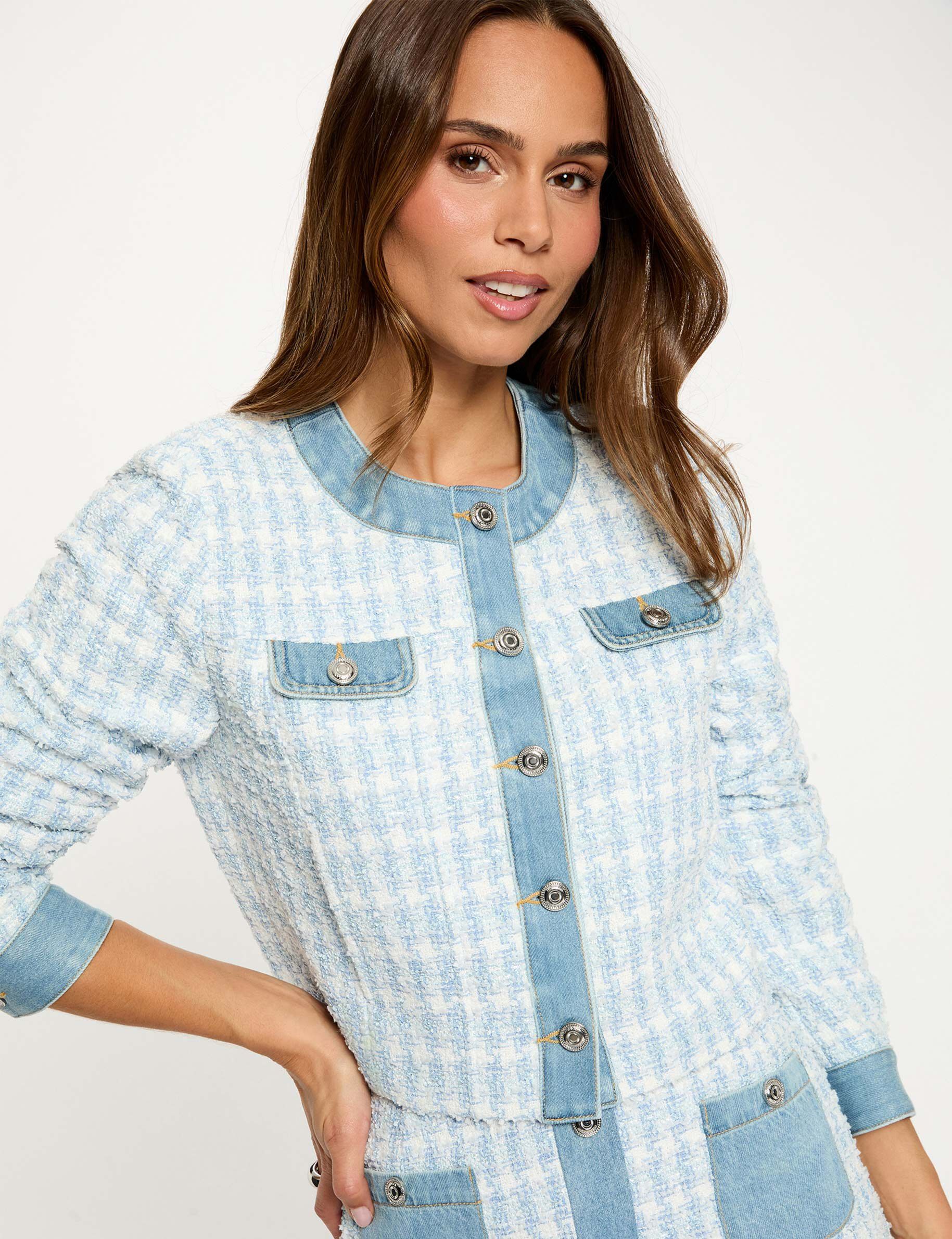 Fitted Jacket With Round Neck Sky Blue Women