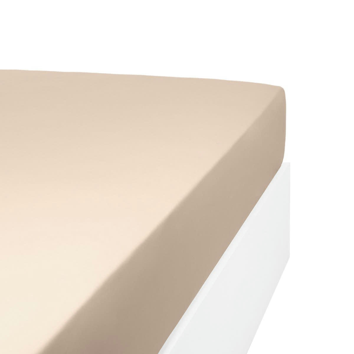 - Drap housse uni 200 fils en de coton beige foncé 90x190 cm