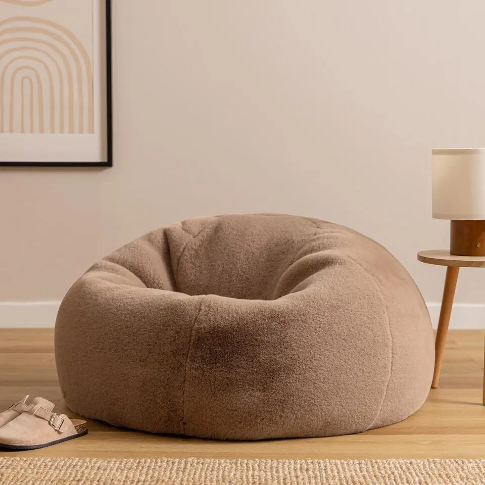 icon - Kingston Zitzak Fauteuil - Fluffy Pluche Imitatiebont - Mocha
