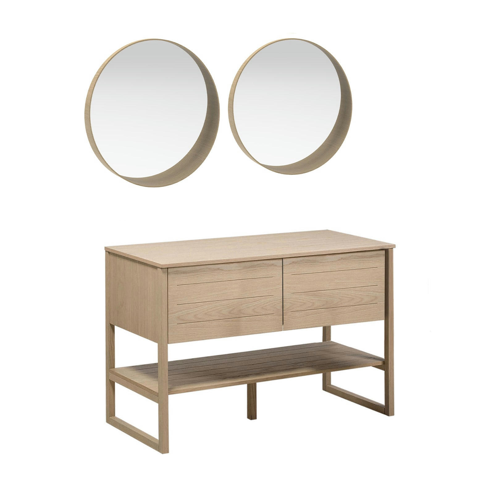 ATOLL - Meuble sous vasque plaqué chêne naturel ATOLL 120cm + miroir rond
