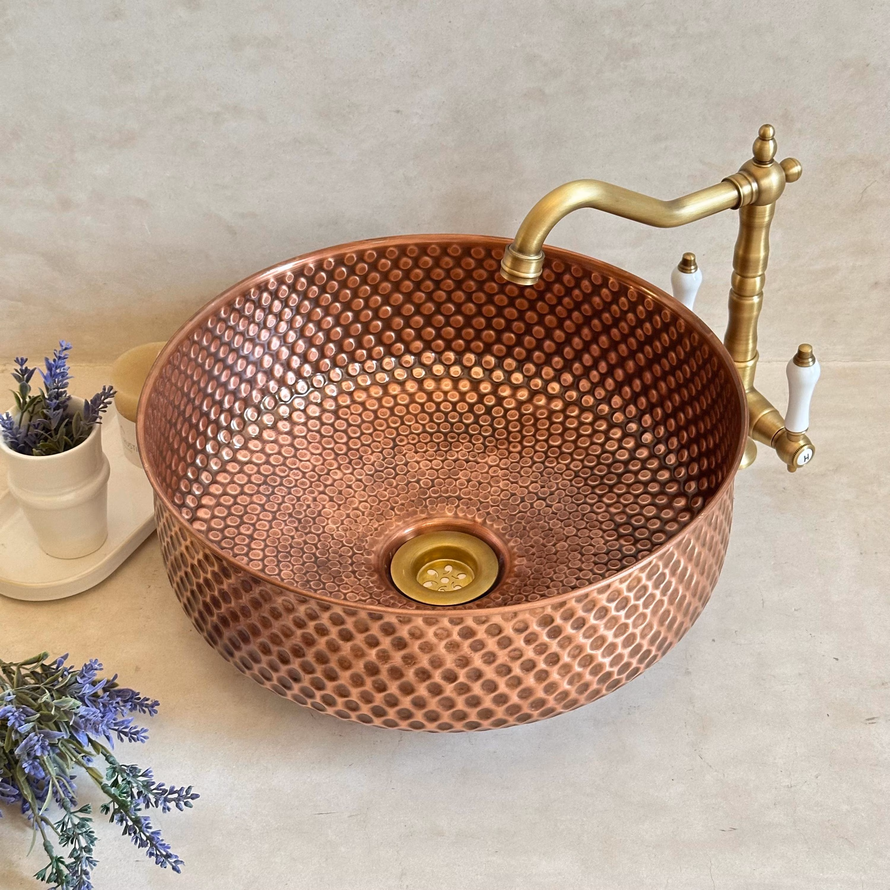 Handmade Hammered Copper Sink – Vintage Bathroom Vessel with Antique Finish