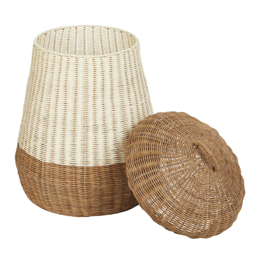 OULANKA - Grand panier de rangement champignon en rotin beige et marron