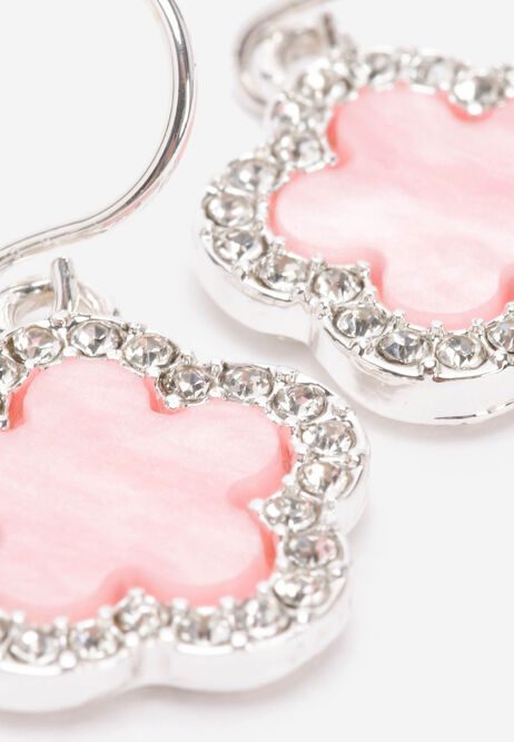 Womens Silver & Pink Pave Flower Earrings