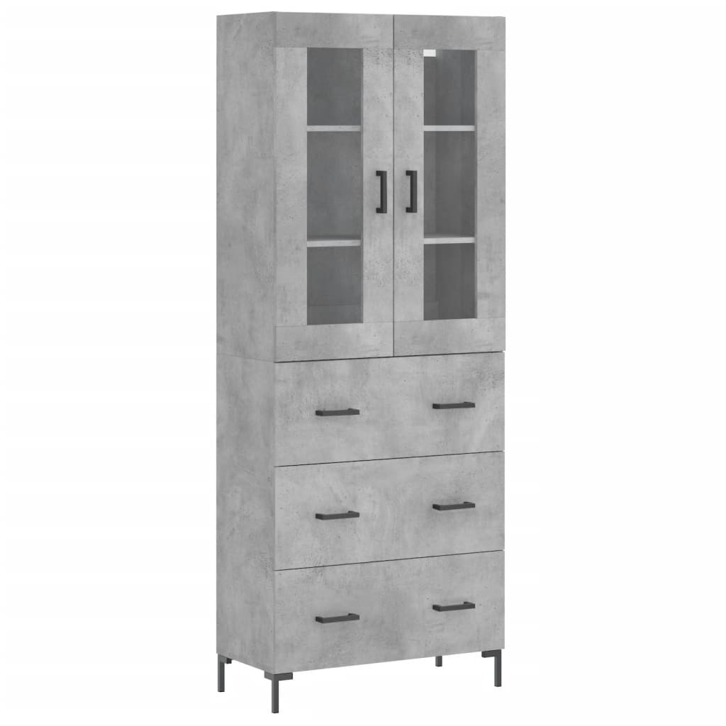 Szafka Regał Witrynka Szara Beton Szklana 69.5x34x180 cm do Salonu Pokoju