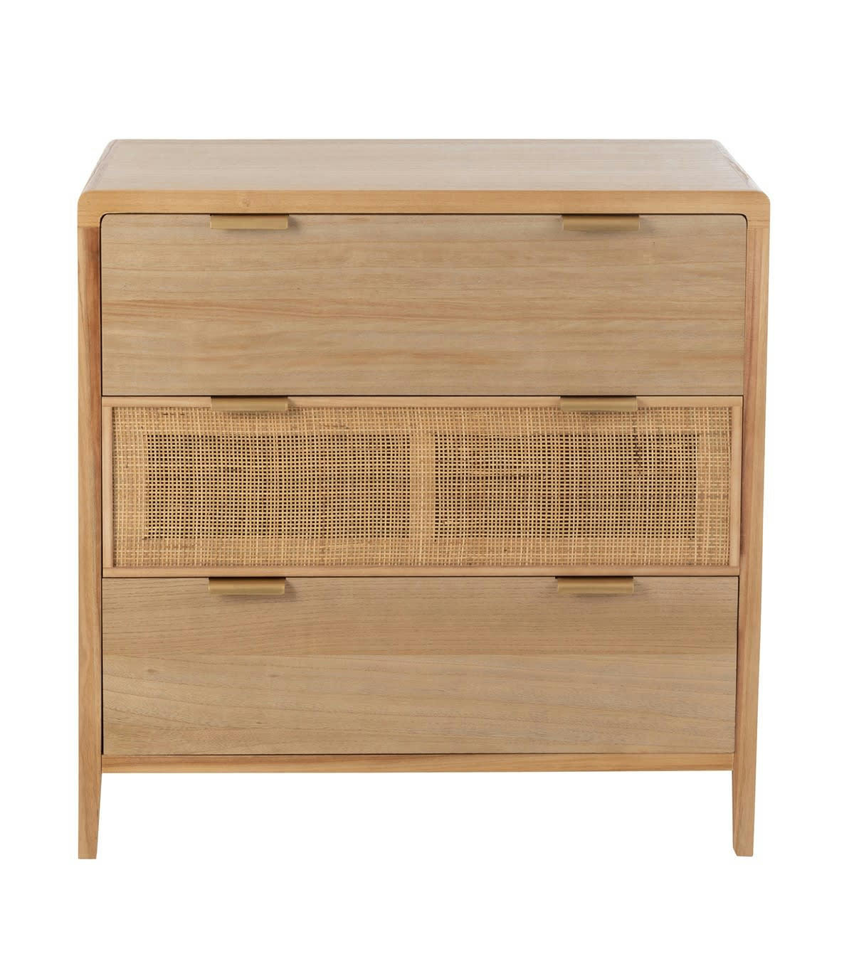 - Commode 3 Tiroirs en Bois Massif et Rotin - L90 cm