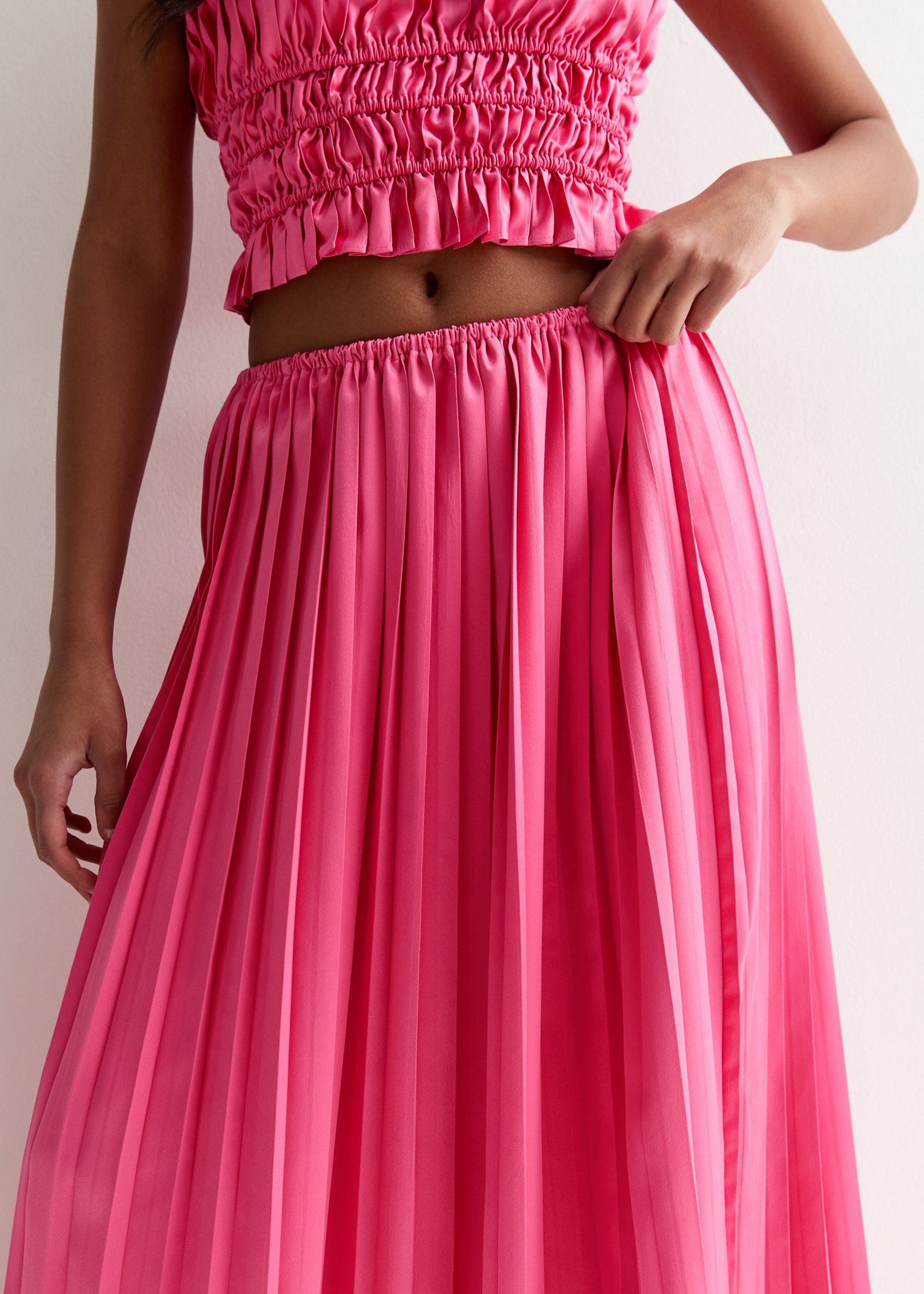 Gini London Hot Pink Pleated Maxi Skirt