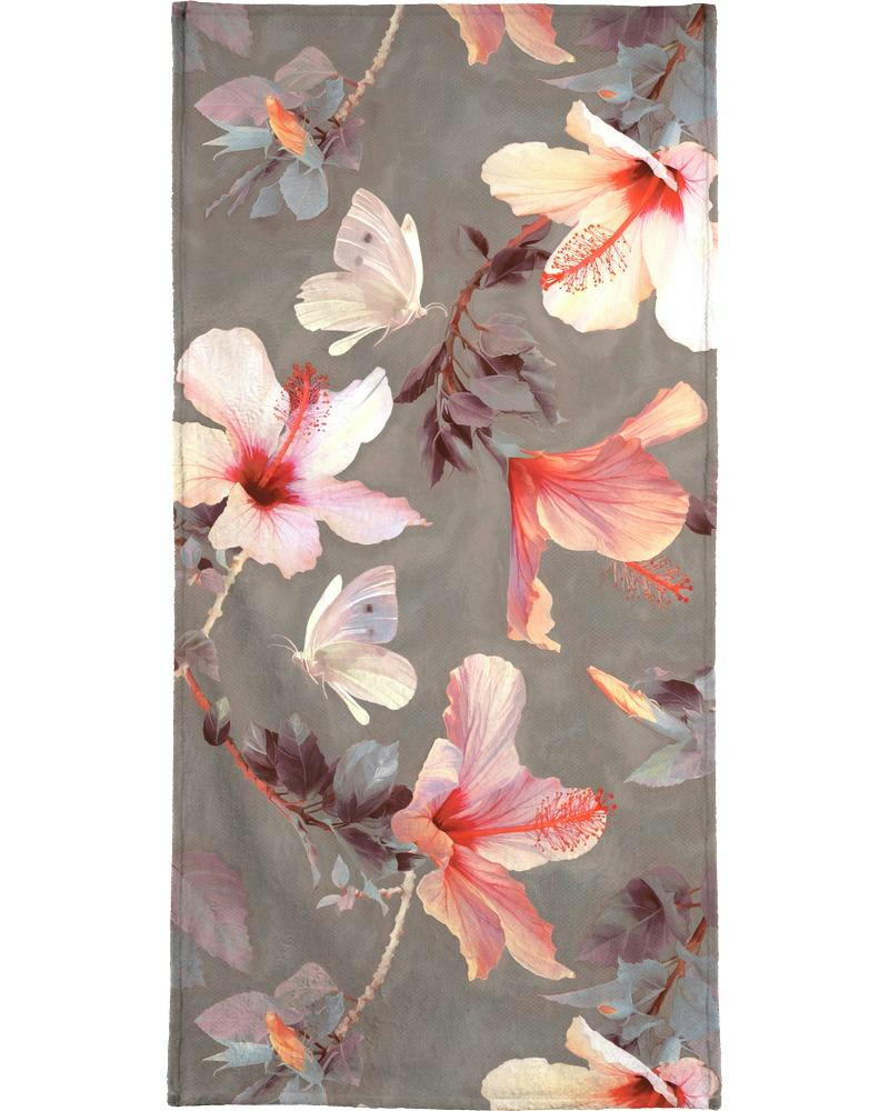 CORAL HIBISCUS - Serviette de plage en éponge-velours en blanc ivoire & marron 90x180