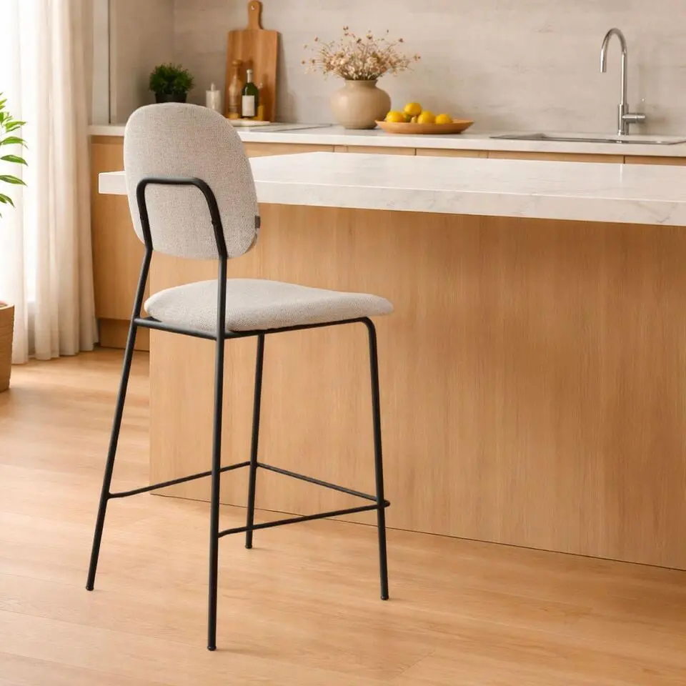 Nolon Jasmijn Barkruk Beige Melange - Zwart - 65 cm