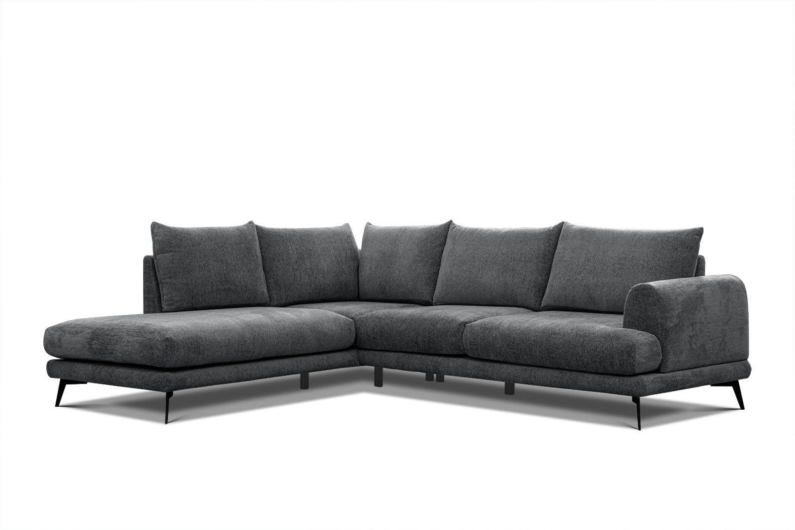ADRIA - Canapé d'angle gauche 5 places tissu gris foncé