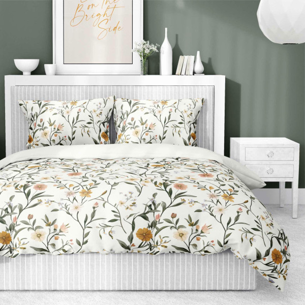 Pościel satynowa 220x200 biała drobne kwiaty – 5538 A – Home Elegance
