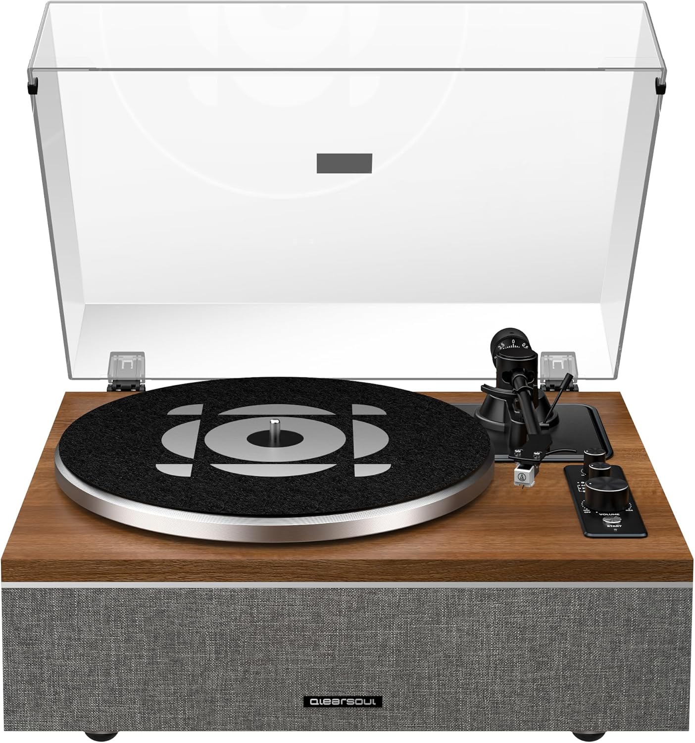 QLEARSOUL ONE-S Vinyl Record Player with Bluetooth Input/Output, All-in-One Vintage Turntable Built in Speakers, Phono Preamp & DSP, AT-3600L Cartridge, 33/45 RPM (Walnut)
