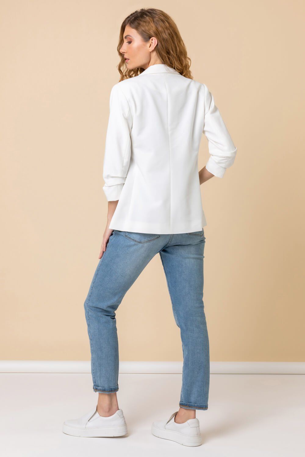Roman Ruched Sleeve Stretch Blazer