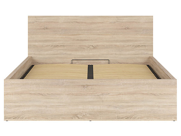Lit adule 160x200 Lit coffre 2 place avec sommier et rangement, coloris chêne Sonoma - L. 204,5 x P. 169 x H. 95/40,5 cm