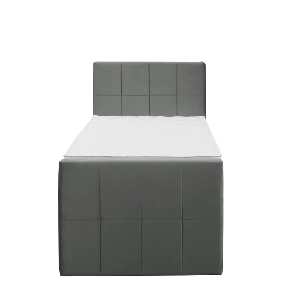 Boxspring met voetbord Liv geblokt - grijs - 90x200 cm - ronde poot