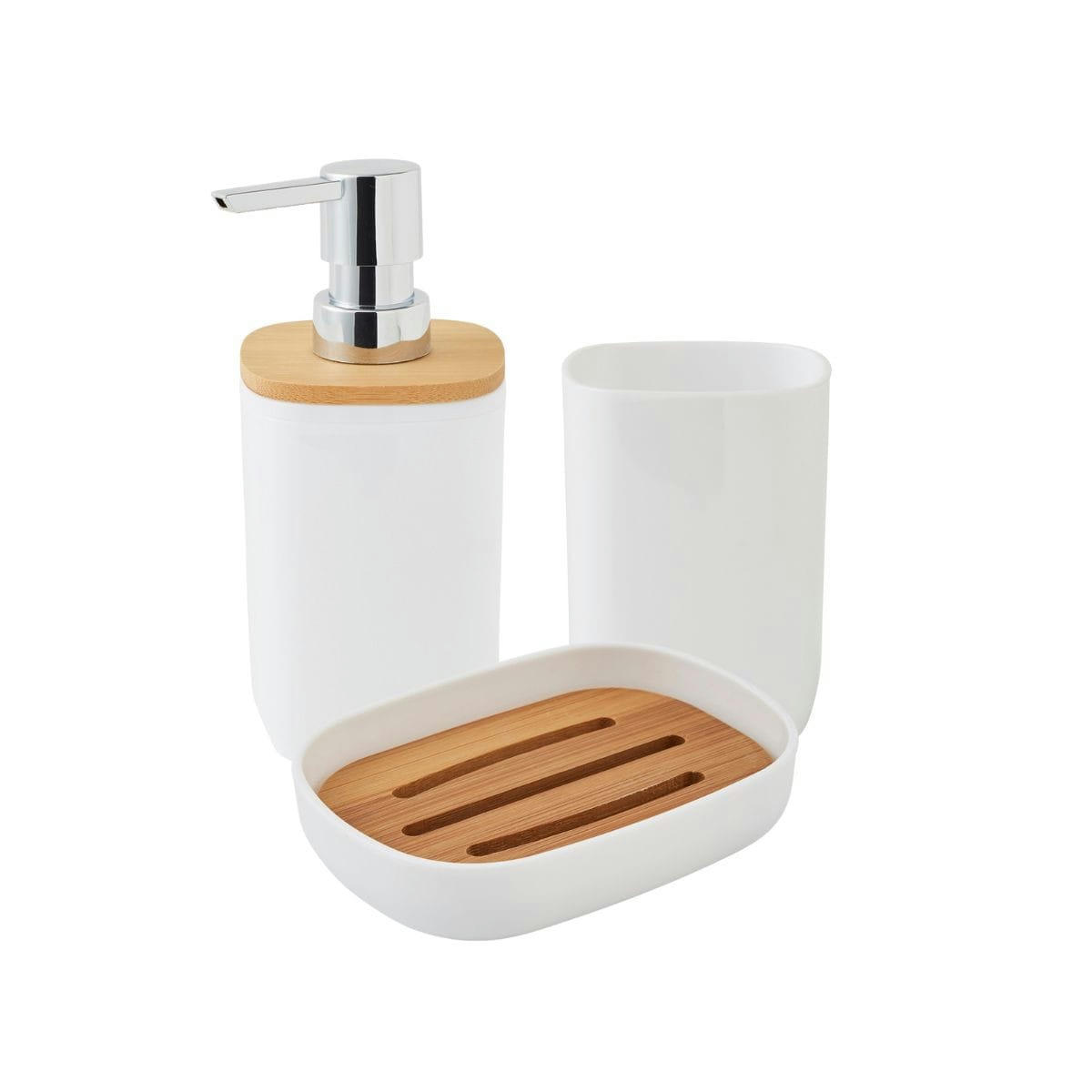 SEQUOIA - Set de salle de bain 3 pièces en plastique et bambou blanc