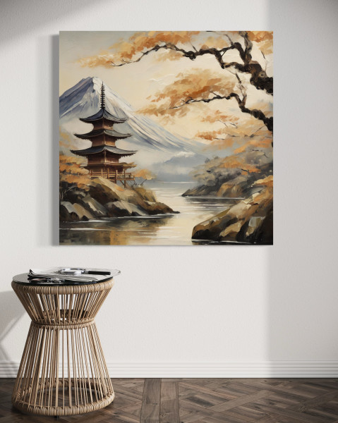 Feeby Obraz na płótnie, Japońska pagoda, krajobraz górski 30x30