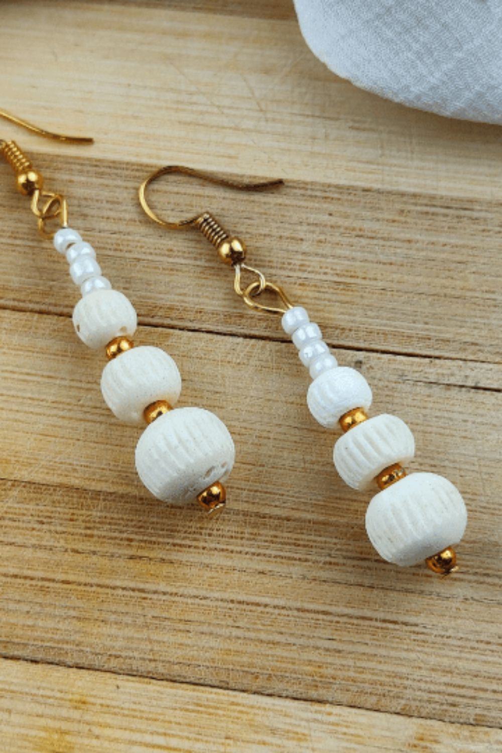 The Colourful Aura Three Beads Shell White Drop Earring