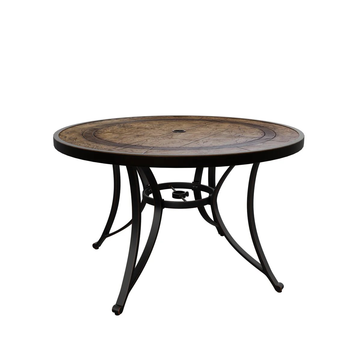 48 Outdoor Cast Aluminum Round Dining Table with Realistic Wood Grain Top