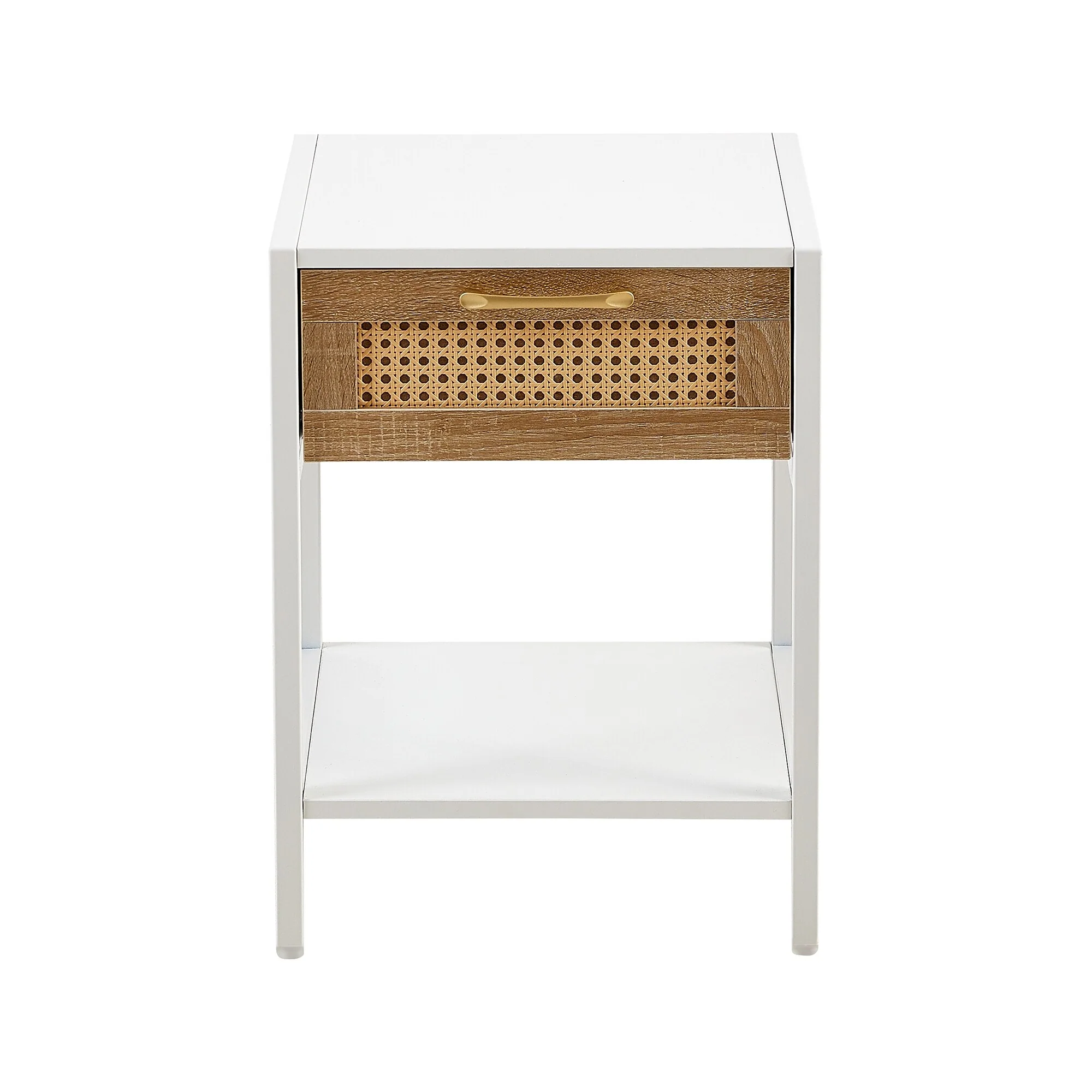 Rattan Nightstand With Drawer, Metal Legs