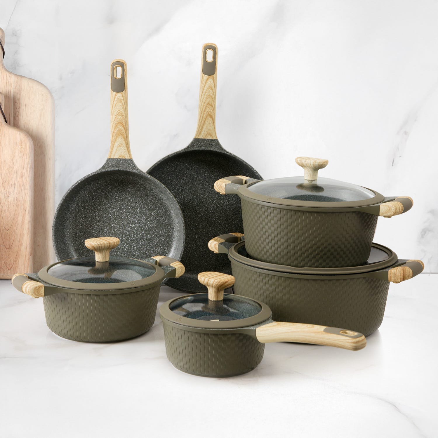 Batteria pentole 10 pezzi Bambù verde