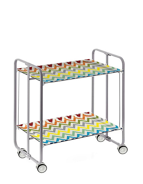 Desserte pliante BAUHAUS avec roulettes, Structure grise, 2 niveaux, 4 positions