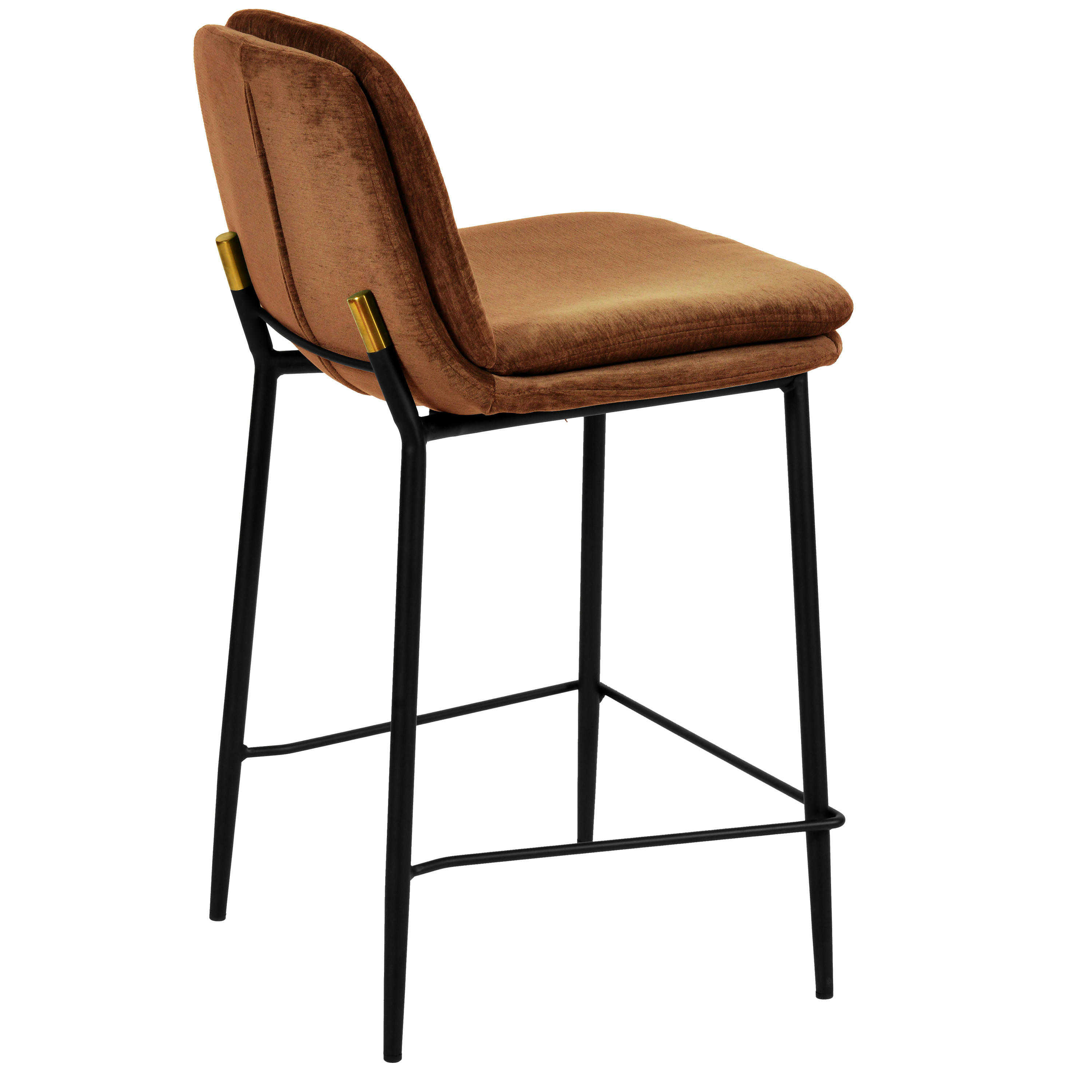 NOLAN - Chaise de bar tissu chenillé Terracota et métal noir mat (x2)