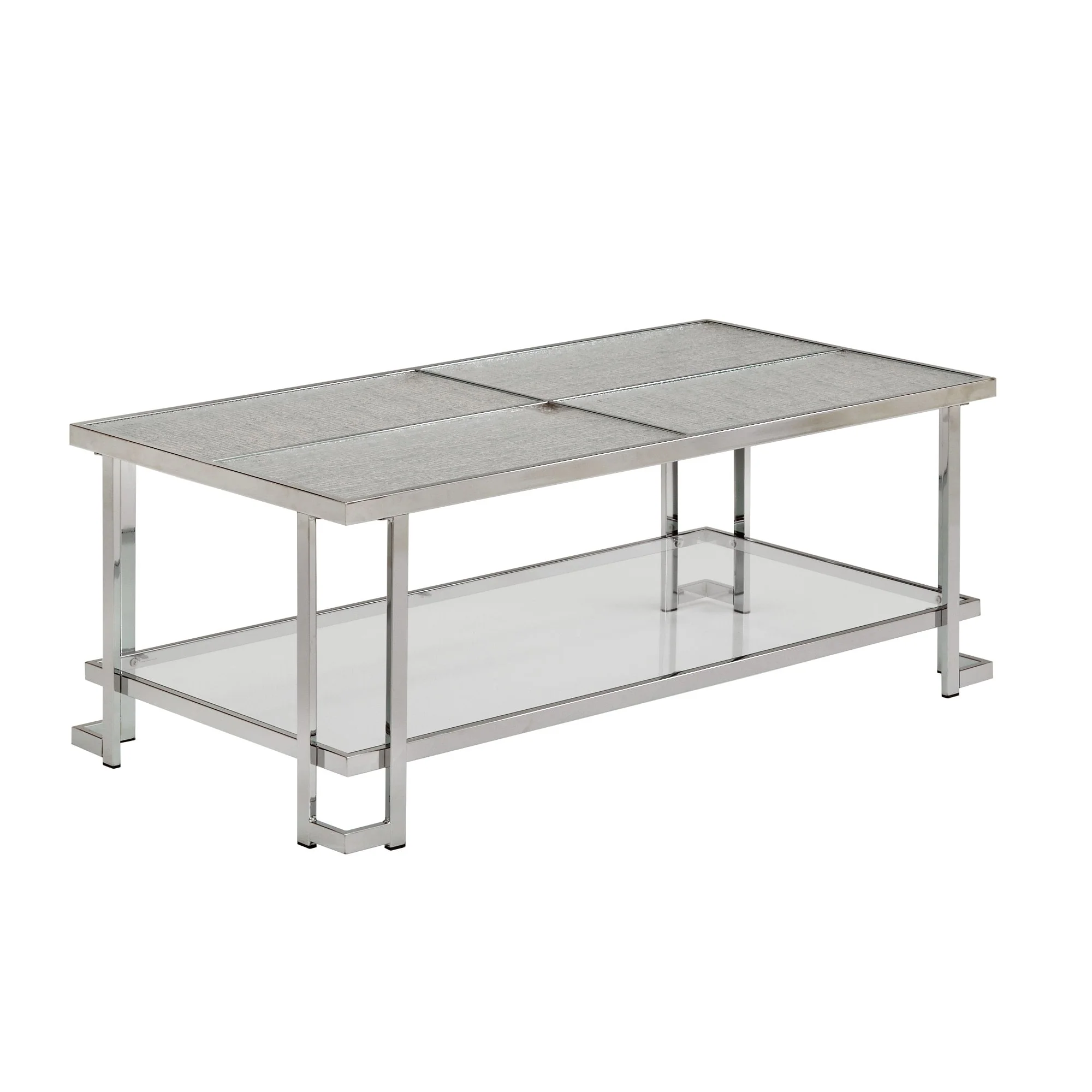 Cobble Chrome Finish Coffee Table with Textured Glass Top by iNSPIRE Q Modern