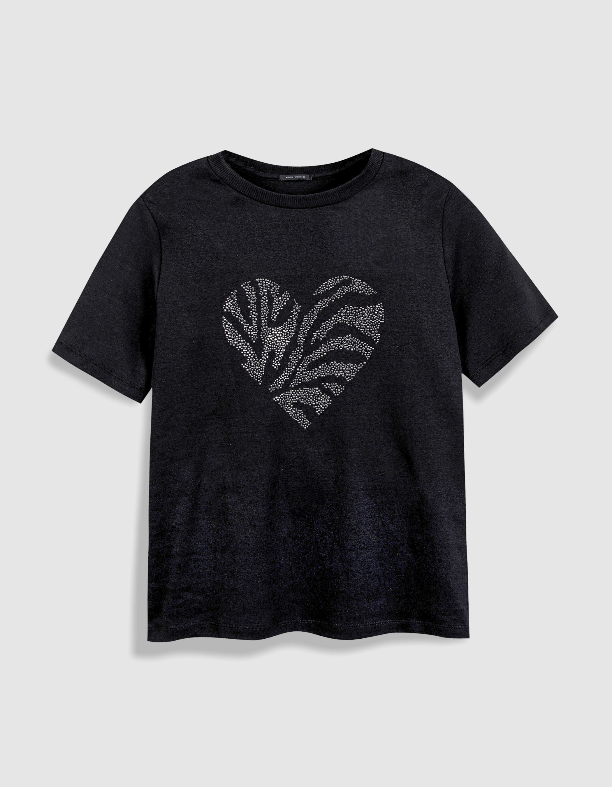 Tee-shirt manches courtes noir motif cœur clouté Femme