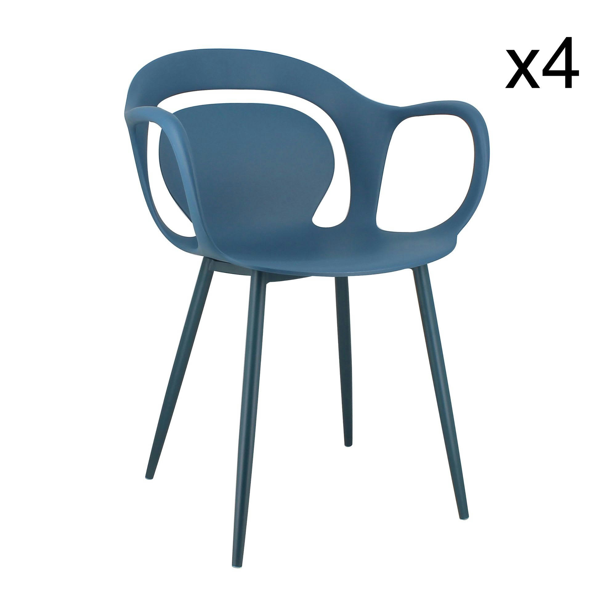 ALAN - Lot de 4 fauteuils de table en polypropylène bleu cobalt