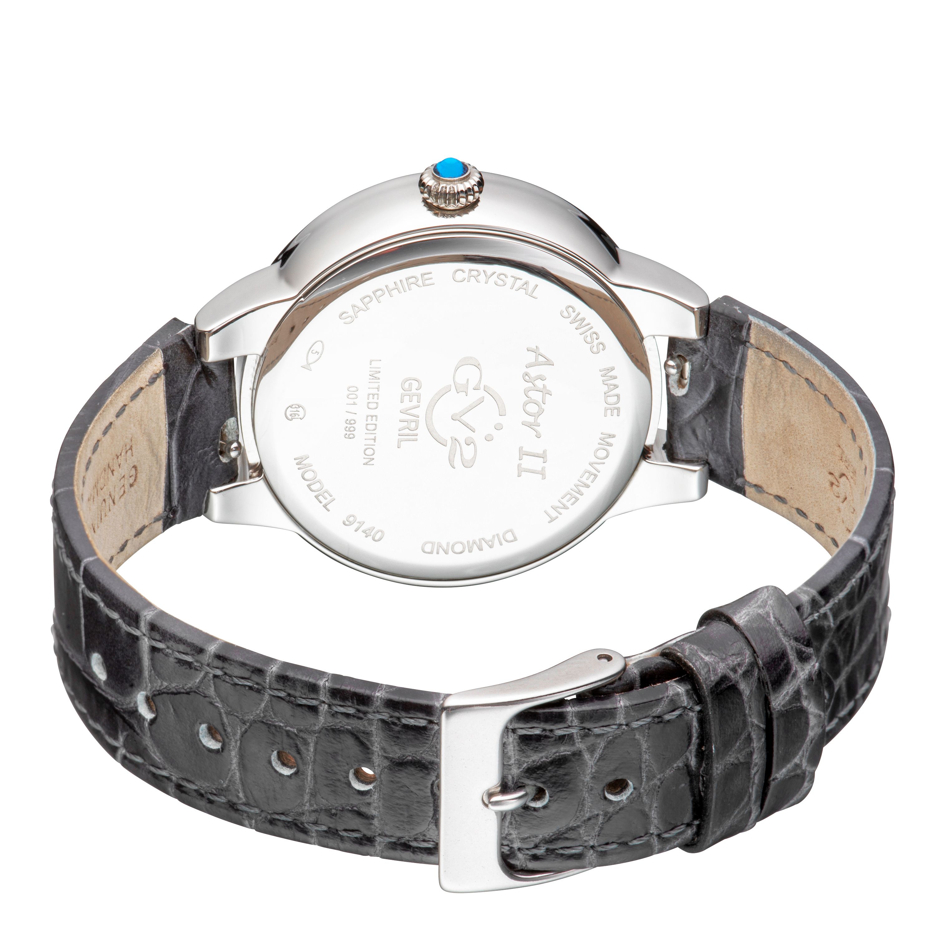 GV2 Astor II, Swiss Quartz Watch, MOP White Dial, Hand made Italian leather, and Sapphire Crystal