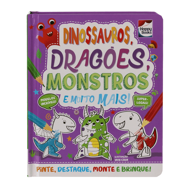 LIVRO COLORIR E MONTAR: DINOSSAUROS, DRAGOES, MONSTROS