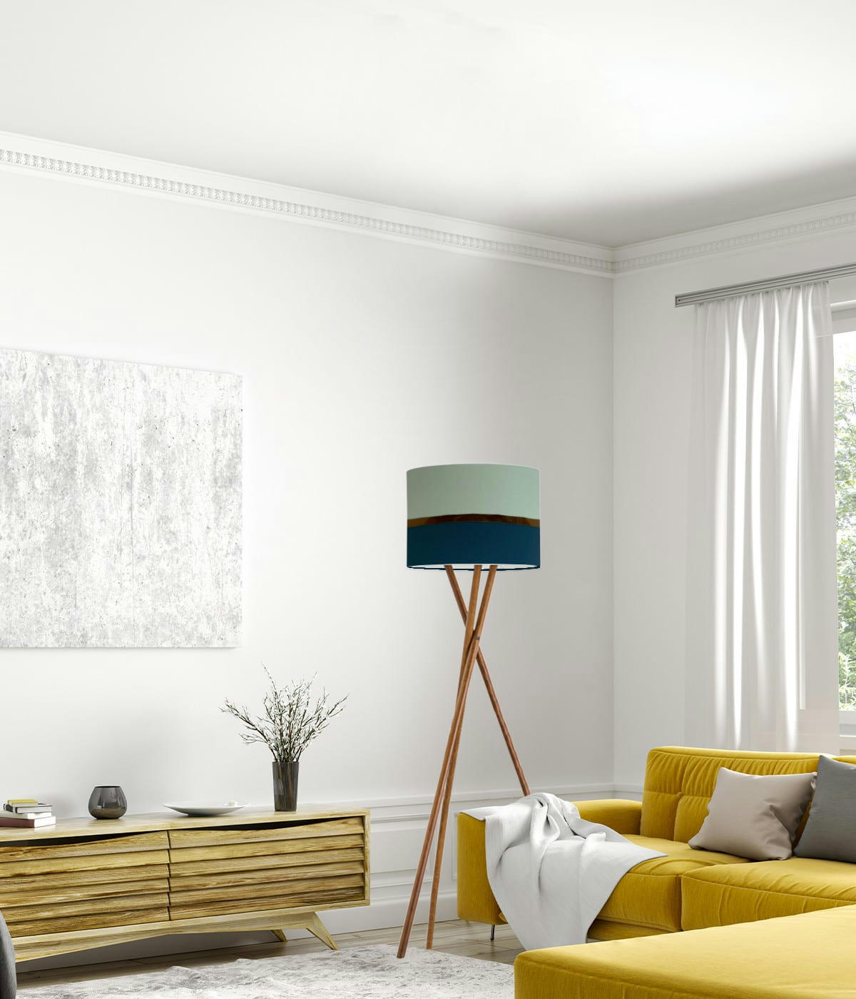 KHARANI - Abat-jour Lampadaire bicolore Bleu Vert D: 45 x H: 28