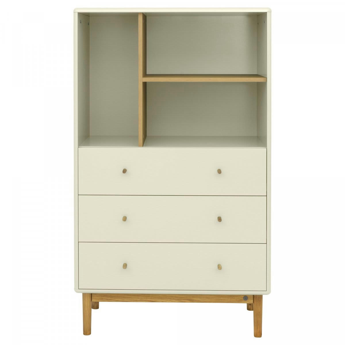 MARCEAU - Buffet haut en bois avec étagères et tiroirs beige