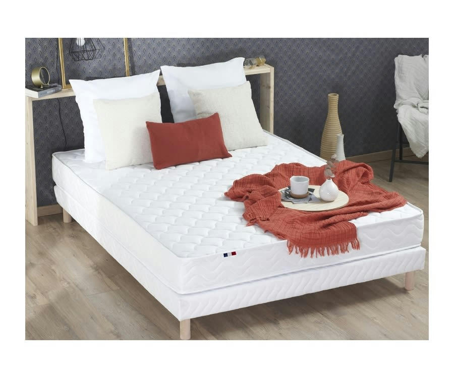 ENSEMBLE STRATUS - Ensemble matelas mousse ferme sommier blanc 140x190