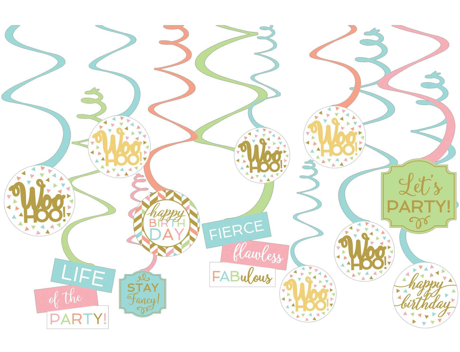 Confetti Fun Birthday Swirl Decorations, 12-pk