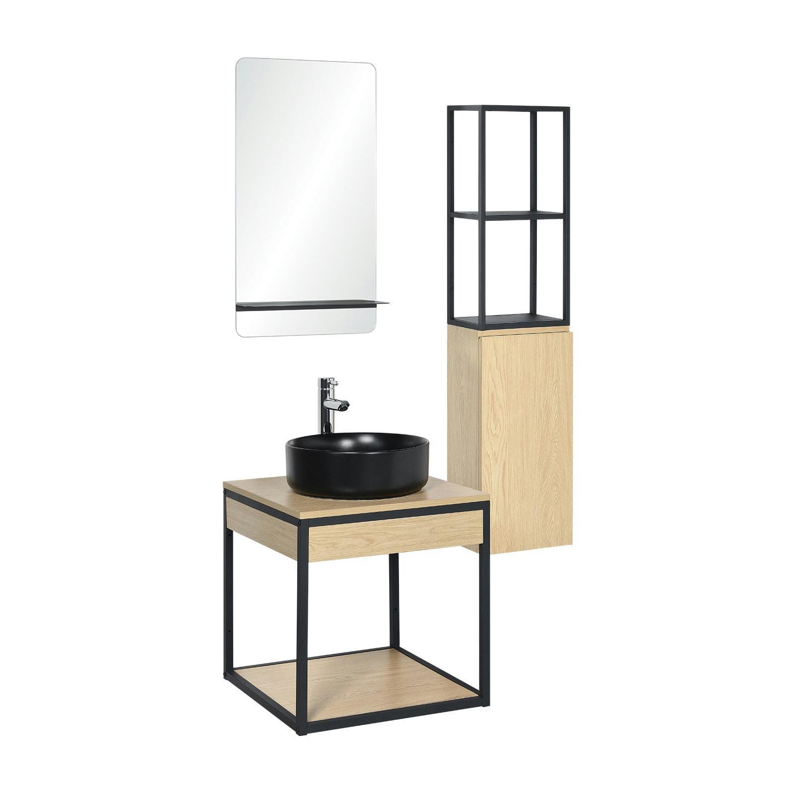 NOTTO - Meuble de salle de bain 50 cm  avec colonne, miroir et vasque