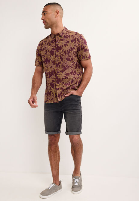 Mens Plum Palm Tree Short Sleeve Shirt