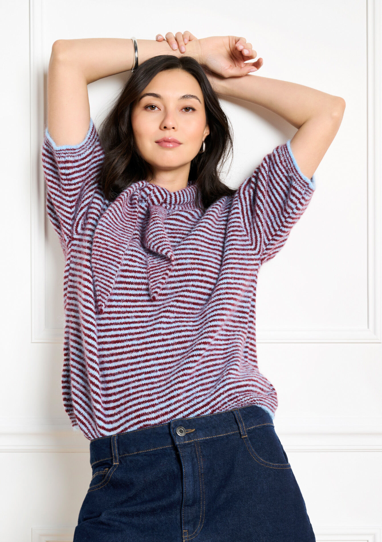 Gestreepte trui met korte mouwen