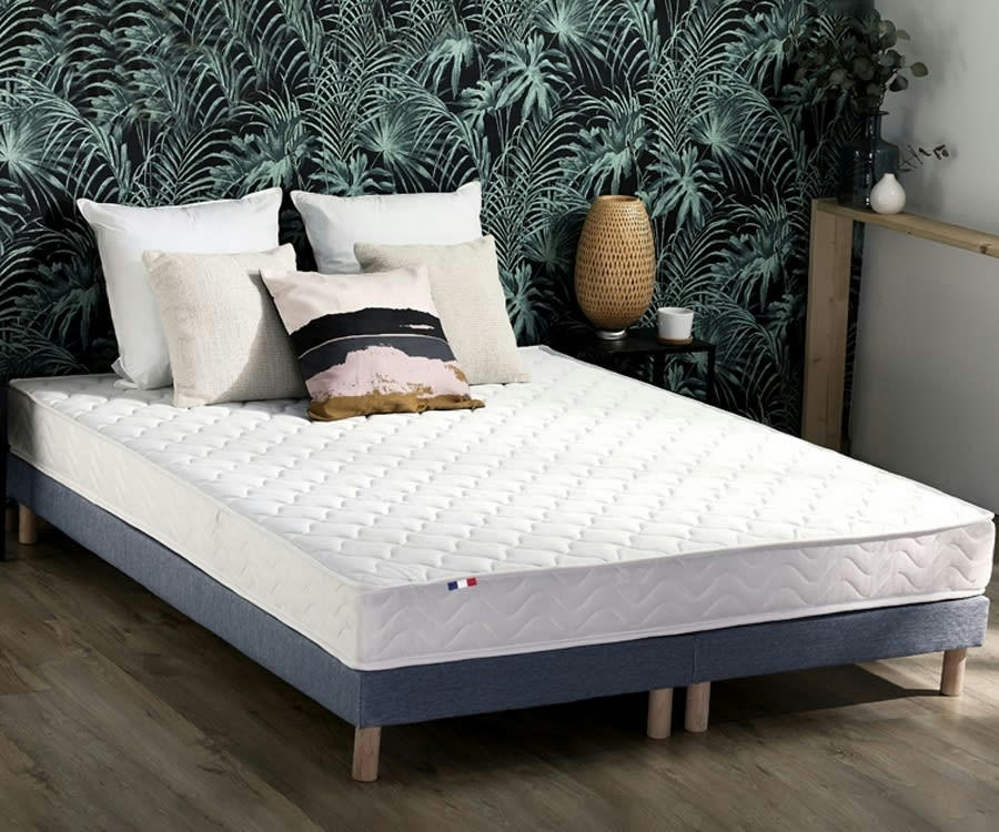 ENSEMBLE INITIAL - Ensemble matelas accueil latex 3 zones sommier bleu 160x200